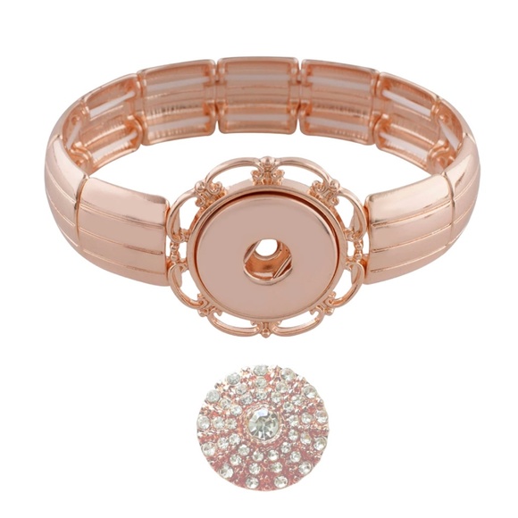 Snap Charm Rose Gold Stretch Bracelet Includes One Standard Size Snap 20mm - Picture 4 of 5